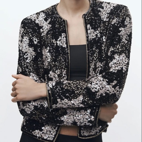 Zara Open Front Sequin Knit Cardigan Jacket - Picture 6 of 10